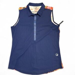 Foray Golf Sleeveless Polo Shirt Navy Floral Back Women’s Medium NWT
